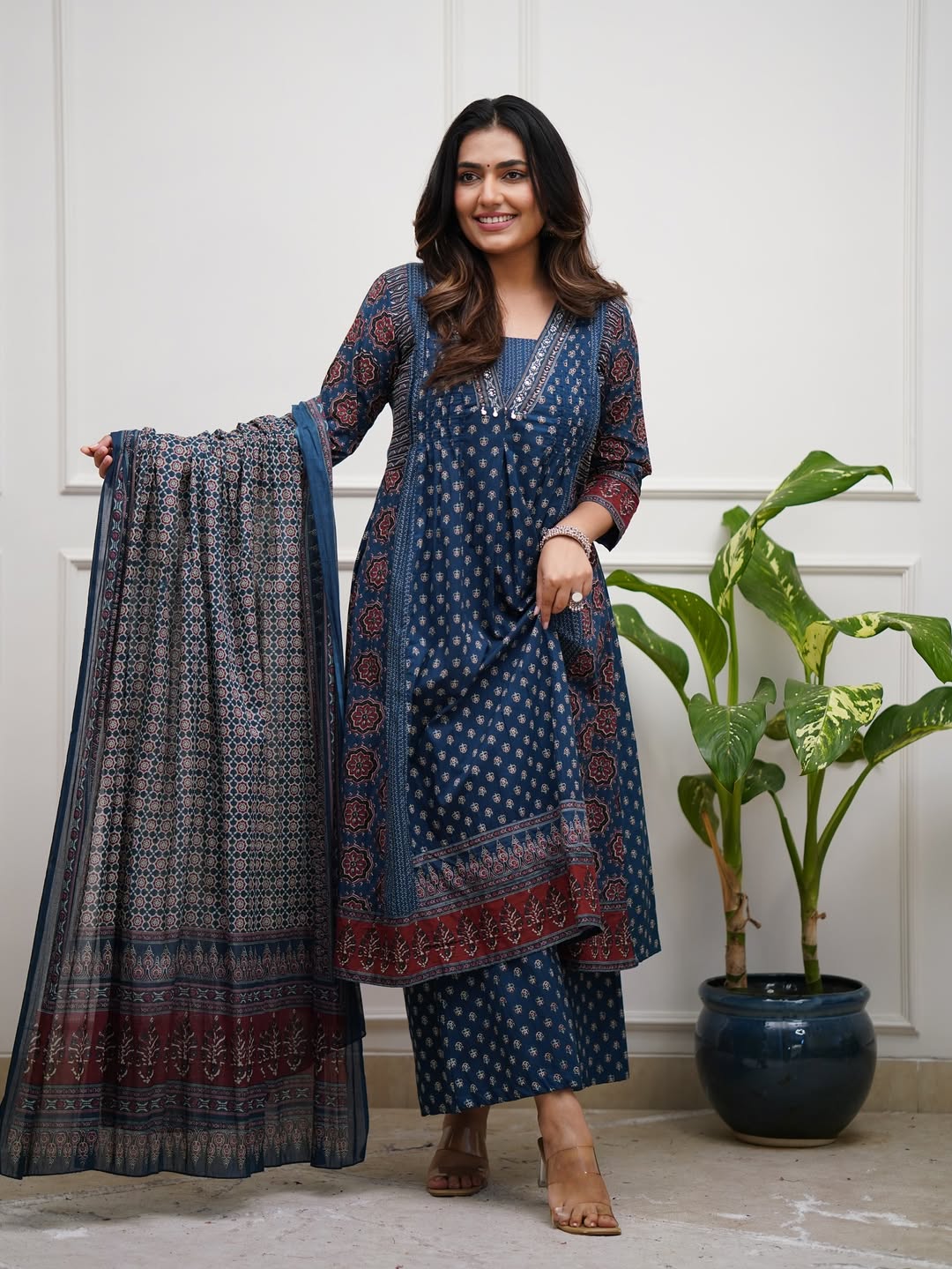 Jaipur Kurta Premium Ajrakh print cotton Plazo sets