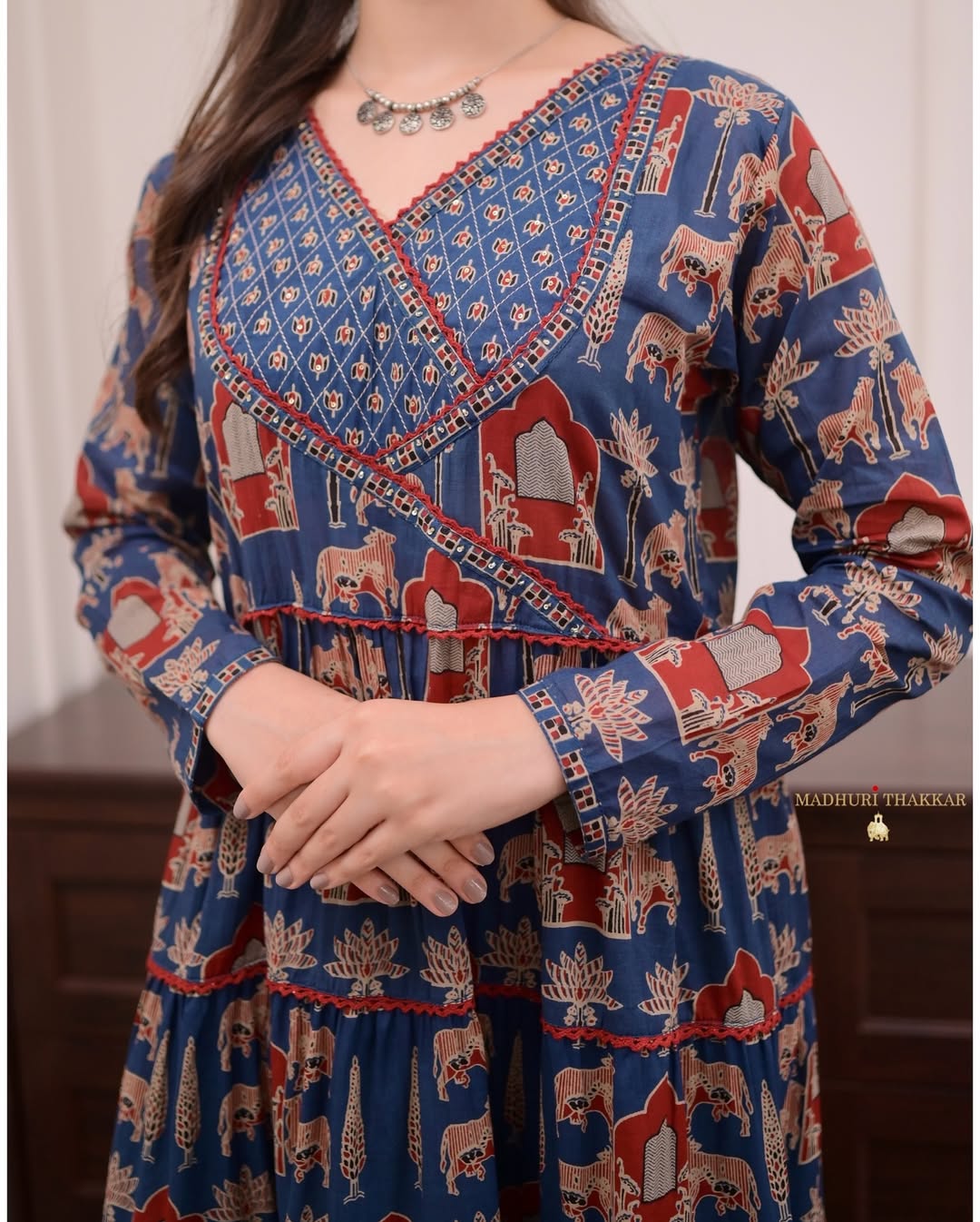 Jaipur Kurta Premium Navy Blue Printed Cotton Anarkali Suit set