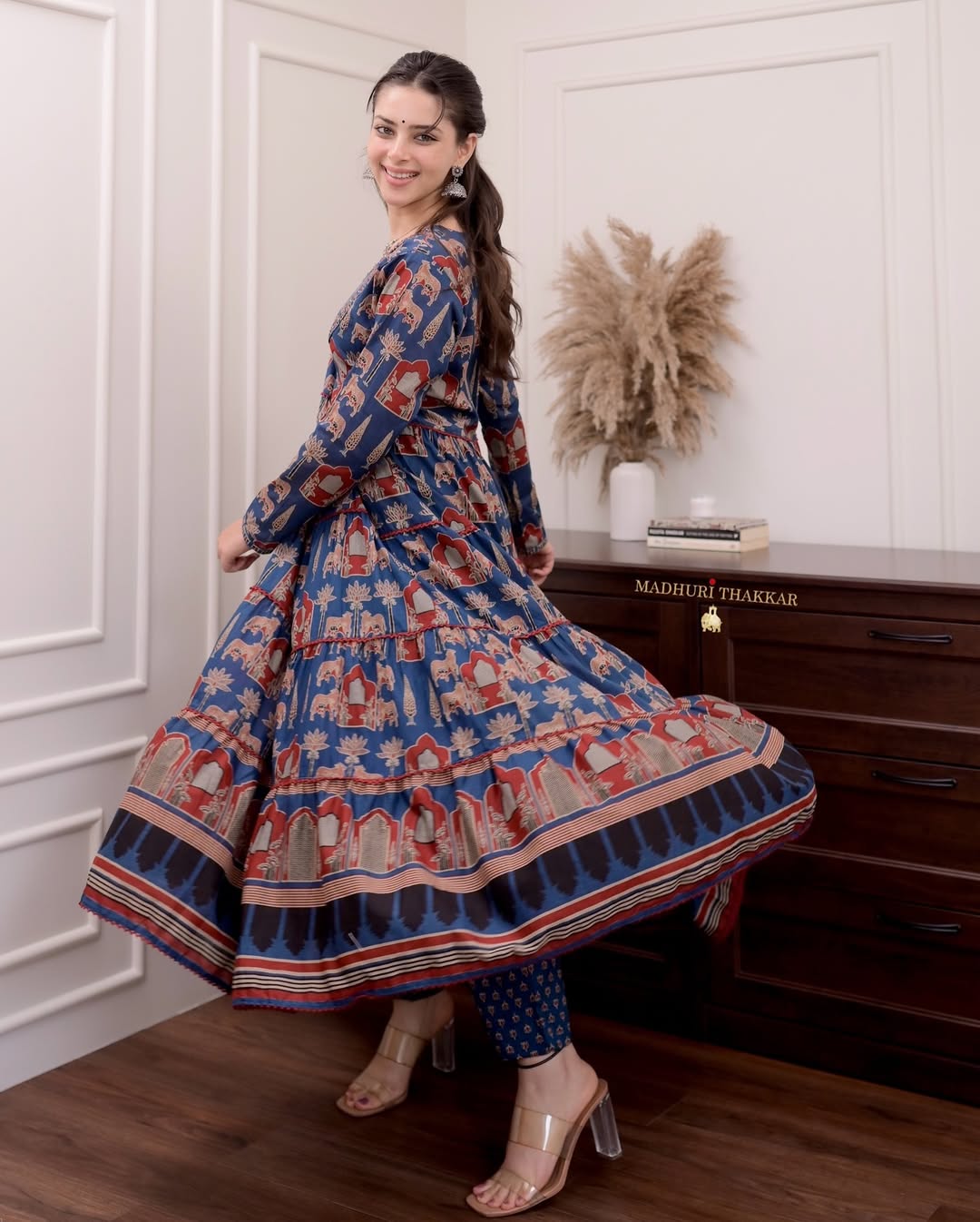 Jaipur Kurta Premium Navy Blue Printed Cotton Anarkali Suit set