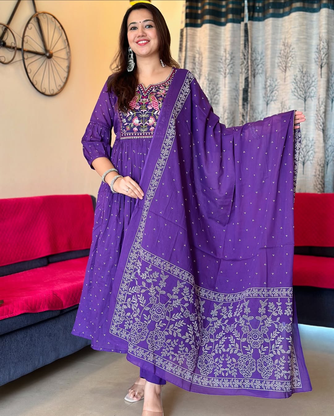 Jaipur Kurta Purple Pure Cotton Embroidered Kurta and Pants with Dupatta For Women