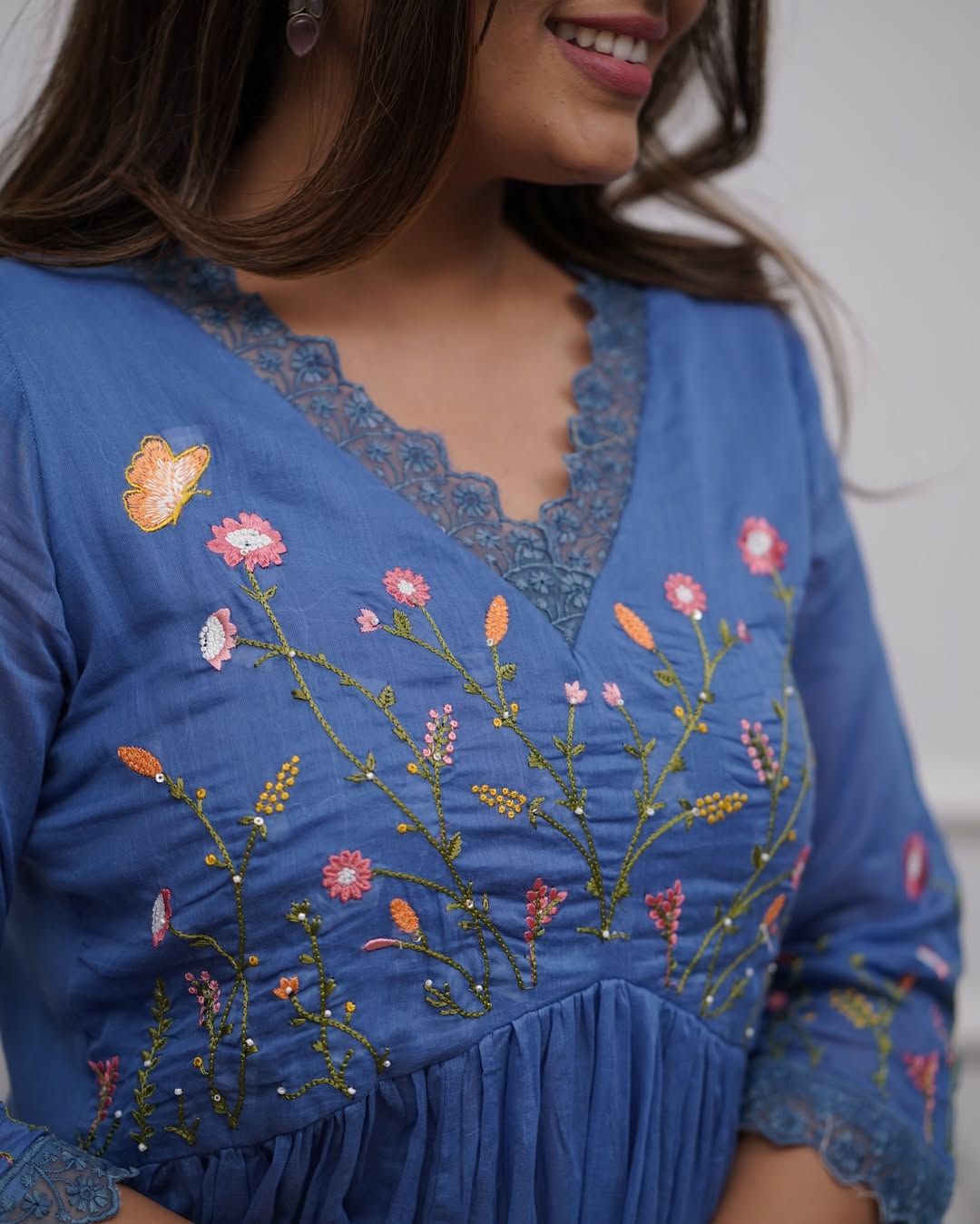Blue Pure Cotton Kurta and Pants With Dupatta | For Women