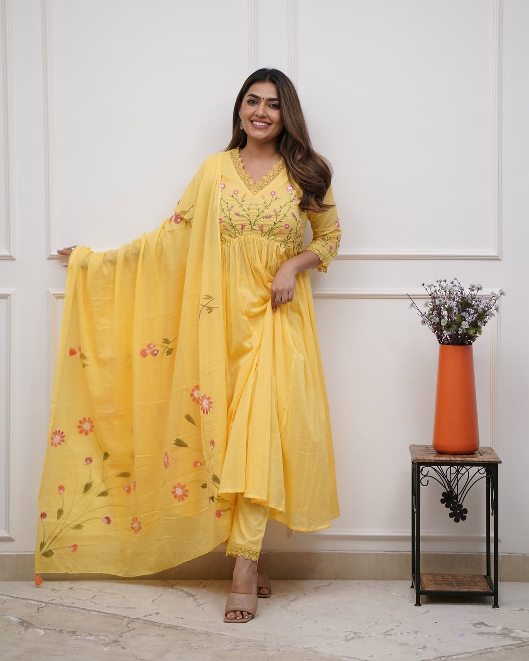 Yellow Pure Cotton Kurta and Pants With Dupatta | For Women