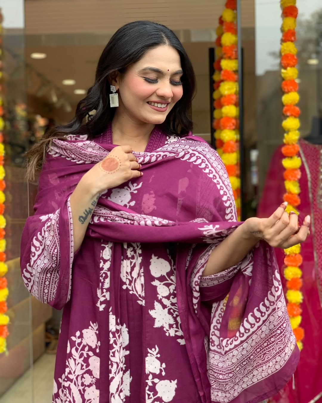 Jaipur Kurta Purple Cotton Printed Kurta And Pant With Mulmul Dupatta | For Women
