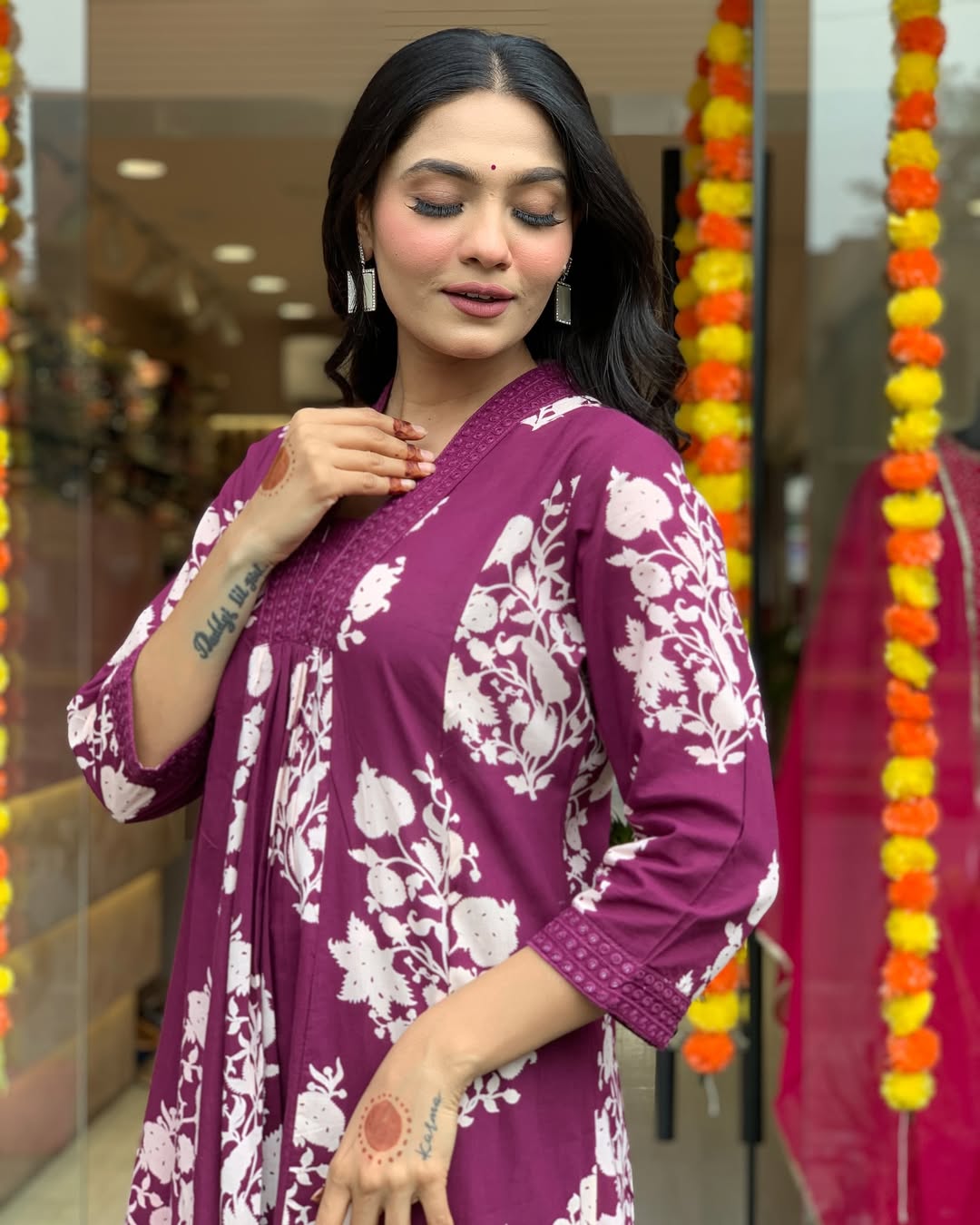 Jaipur Kurta Purple Cotton Printed Kurta And Pant With Mulmul Dupatta | For Women