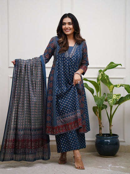 Jaipur Kurta Premium Ajrakh print cotton Plazo sets