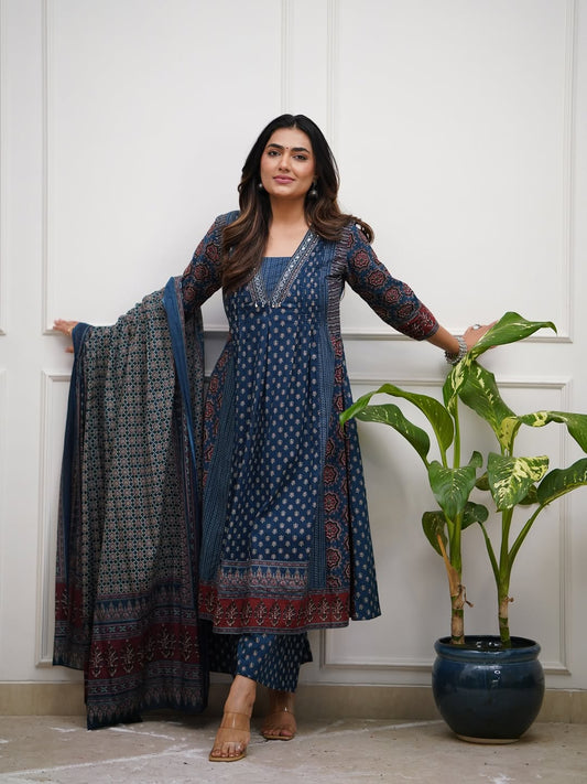 Jaipur Kurta Premium Ajrakh print cotton Plazo sets