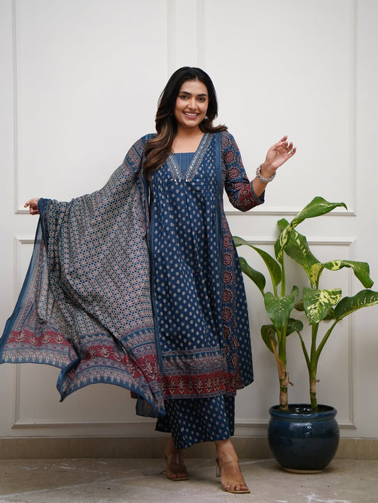 Jaipur Kurta Premium Ajrakh print cotton Plazo sets