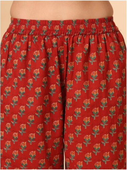 Jaipur Kurta Women Floral Printed Empire Mirror Work Pure Cotton kurta With Trousers & With Dupatta