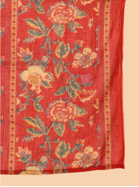 Jaipur Kurta Women Floral Printed Empire Mirror Work Pure Cotton kurta With Trousers & With Dupatta