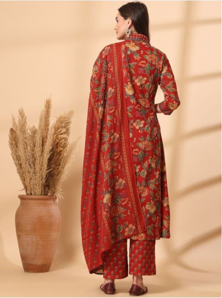 Jaipur Kurta Women Floral Printed Empire Mirror Work Pure Cotton kurta With Trousers & With Dupatta