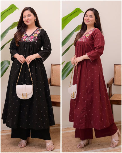 Jaipur Kurta Brown Pure Cotton Kurta Set With Palazzo Pants for Women