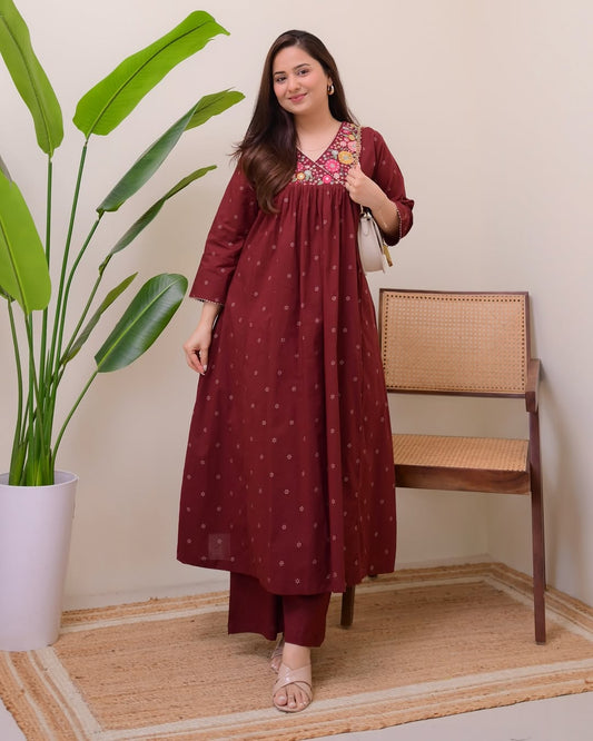 Jaipur Kurta Brown Pure Cotton Kurta Set With Palazzo Pants for Women