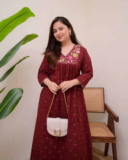 Jaipur Kurta Brown Pure Cotton Kurta Set With Palazzo Pants for Women