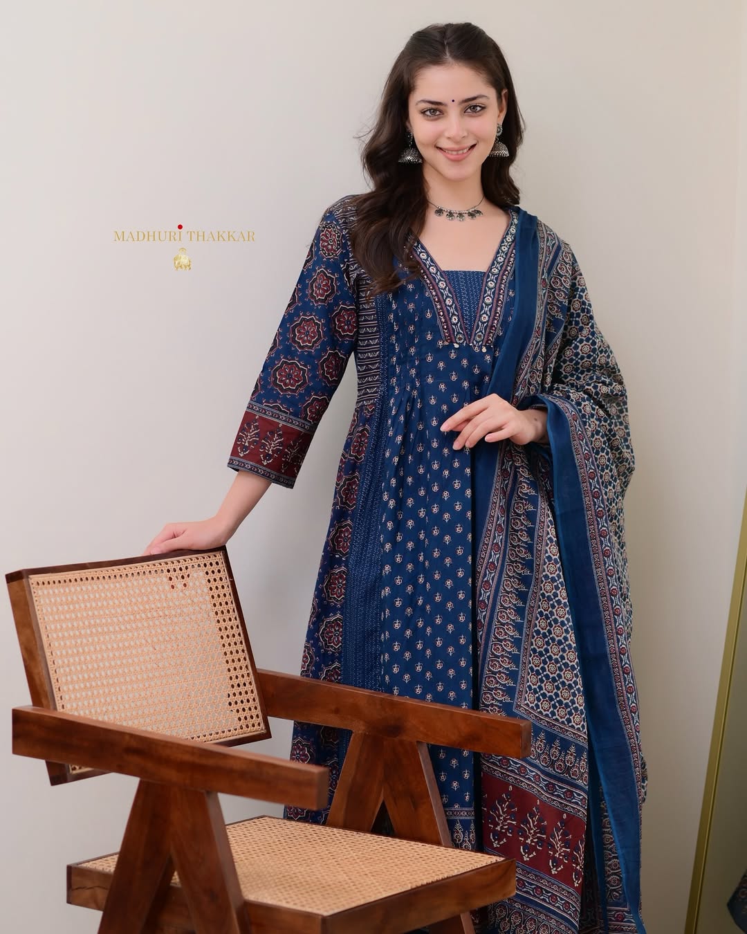 Jaipur Kurta Beautiful Blue Aline Premium Cotton Suit dupatta set