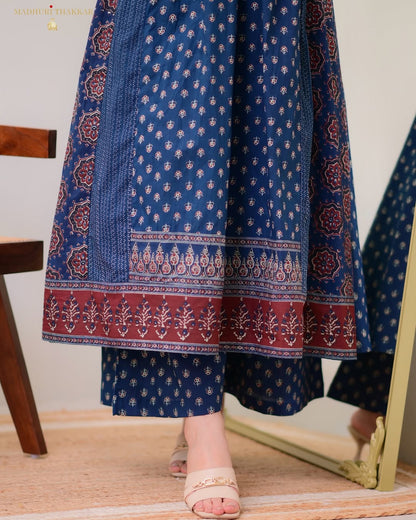 Jaipur Kurta Beautiful Blue Aline Premium Cotton Suit dupatta set