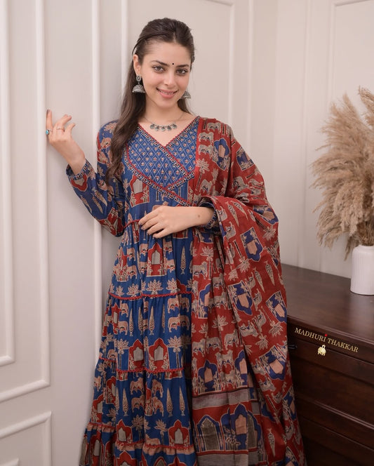 Jaipur Kurta Premium Navy Blue Printed Cotton Anarkali Suit set