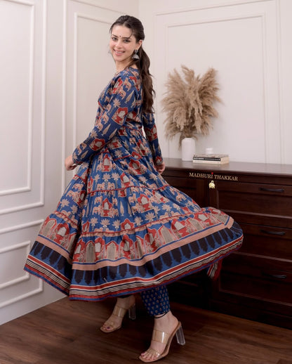 Jaipur Kurta Premium Navy Blue Printed Cotton Anarkali Suit set