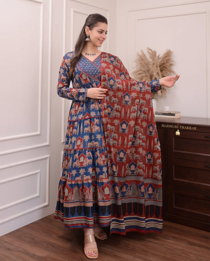 Jaipur Kurta Premium Navy Blue Printed Cotton Anarkali Suit set