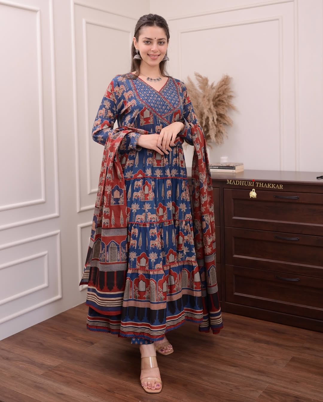 Jaipur Kurta Premium Navy Blue Printed Cotton Anarkali Suit set
