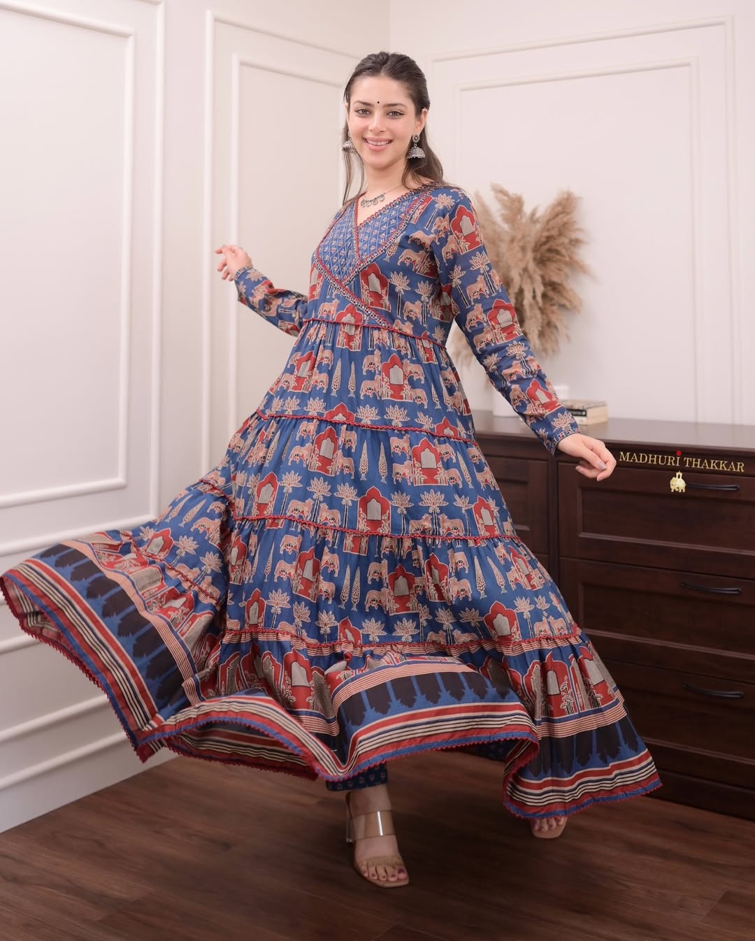 Jaipur Kurta Premium Navy Blue Printed Cotton Anarkali Suit set