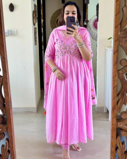Jaipur Kurta Pink Pure Cotton Kurta and Pants With Dupatta | For Women