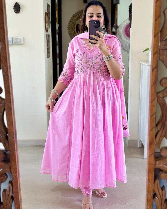 Jaipur Kurta Pink Pure Cotton Kurta and Pants With Dupatta | For Women
