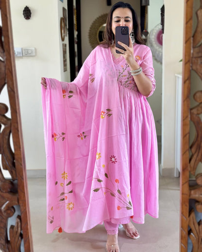 Jaipur Kurta Pink Pure Cotton Kurta and Pants With Dupatta | For Women
