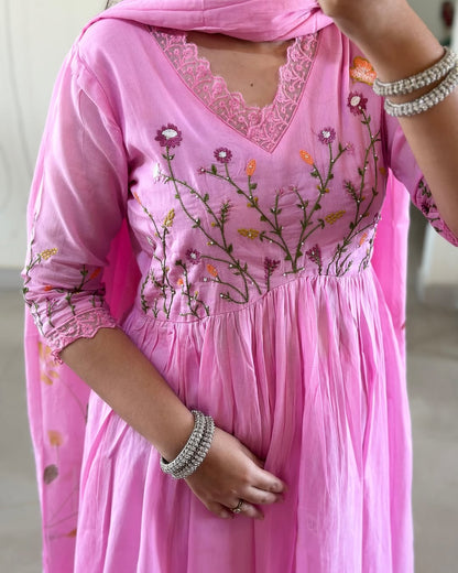 Jaipur Kurta Pink Pure Cotton Kurta and Pants With Dupatta | For Women