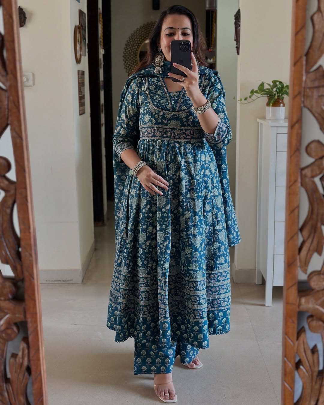 Jaipur Kurta Beautiful printed with embroidery work anarkali kurta dupatta set in new summer colour