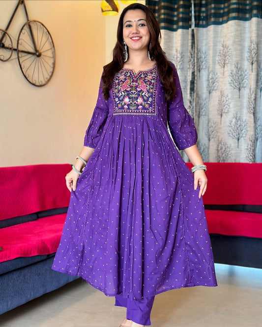 Jaipur Kurta Purple Pure Cotton Embroidered Kurta and Pants with Dupatta For Women