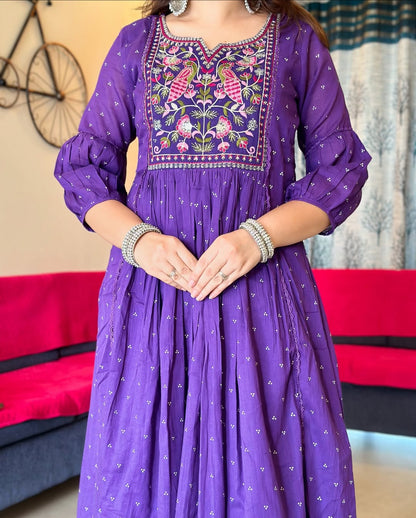 Jaipur Kurta Purple Pure Cotton Embroidered Kurta and Pants with Dupatta For Women