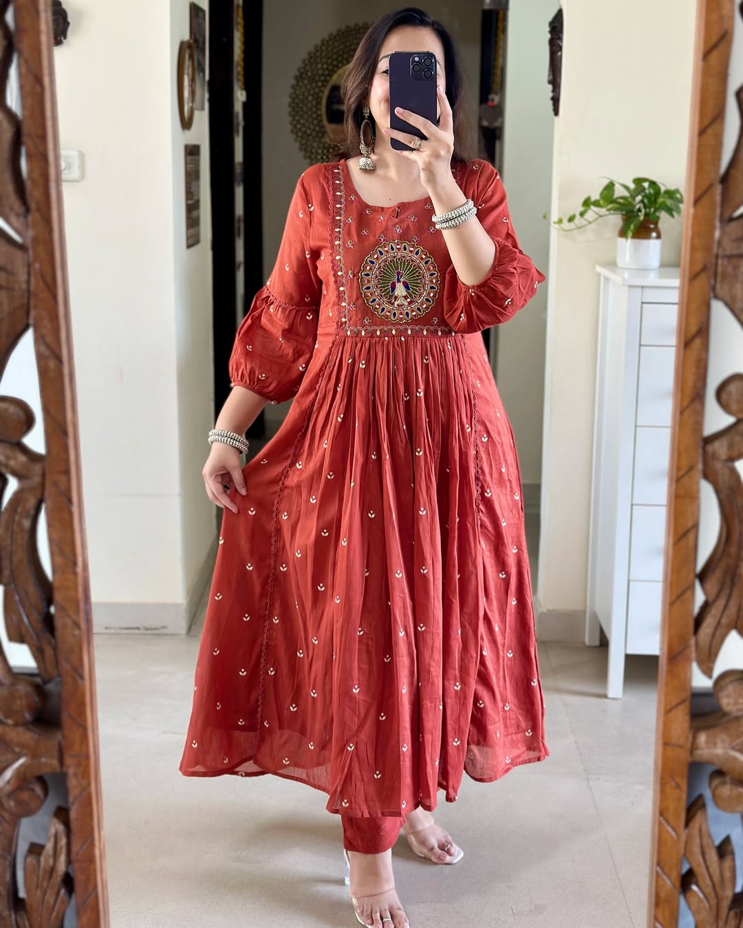 Jaipur Kurta Orange Pure Cotton Embroidered Kurta and Pants with Dupatta For Women