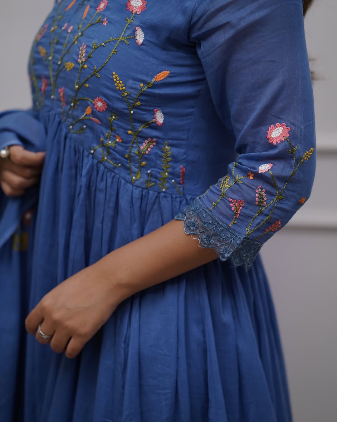 Blue Pure Cotton Kurta and Pants With Dupatta | For Women