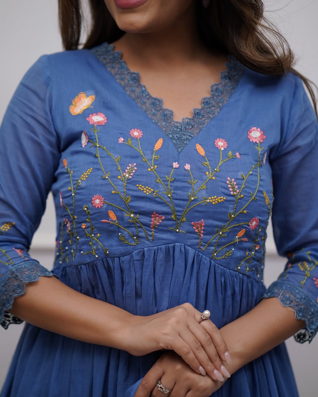 Blue Pure Cotton Kurta and Pants With Dupatta | For Women