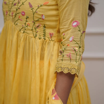 Yellow Pure Cotton Kurta and Pants With Dupatta | For Women