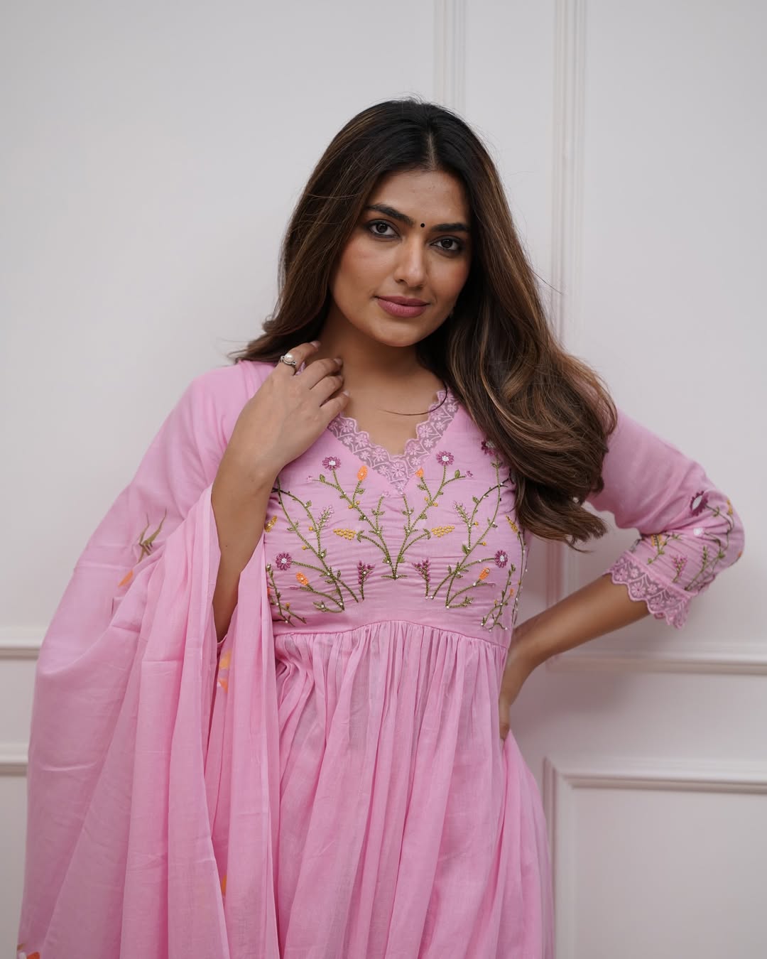 Pink Pure Cotton Kurta and Pants With Dupatta | For Women