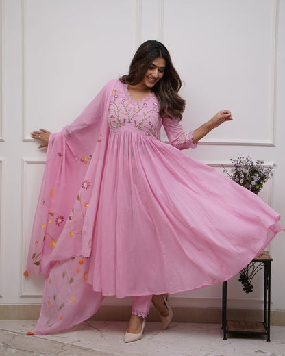 Pink Pure Cotton Kurta and Pants With Dupatta | For Women