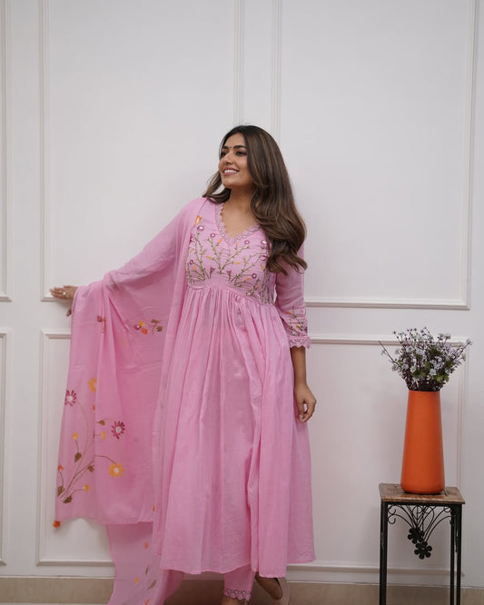 Pink Pure Cotton Kurta and Pants With Dupatta | For Women