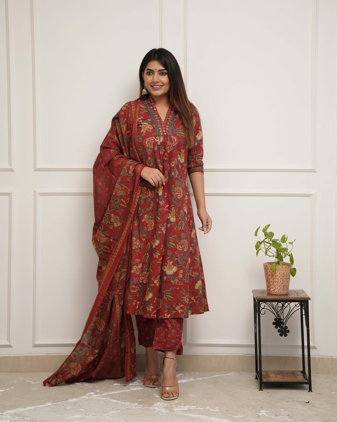 Jaipur Kurta Look beautiful in our new mul@cotton duppata pant set with embroidery detailing on neck and sleves