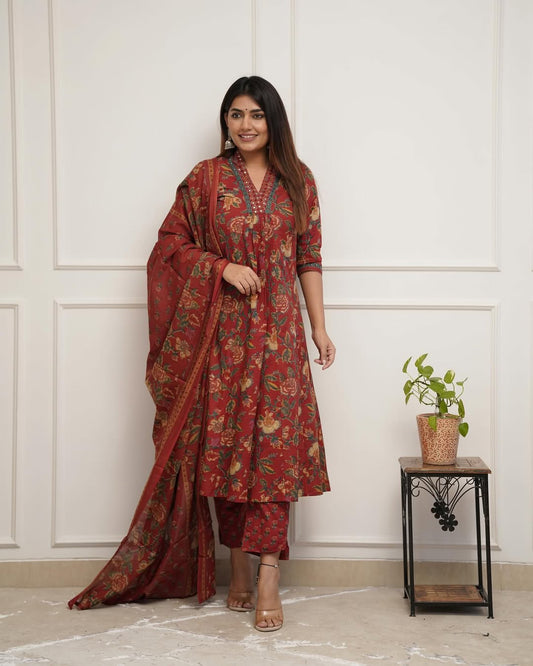 Jaipur Kurta Look beautiful in our new mul@cotton duppata pant set with embroidery detailing on neck and sleves