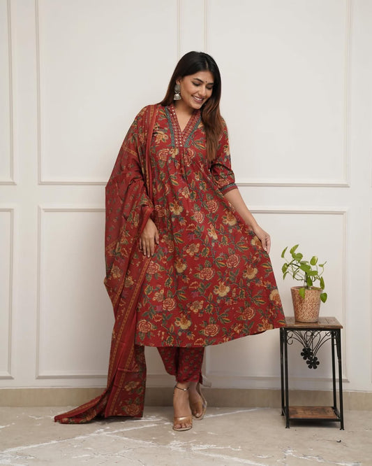 Jaipur Kurta Look beautiful in our new mul@cotton duppata pant set with embroidery detailing on neck and sleves