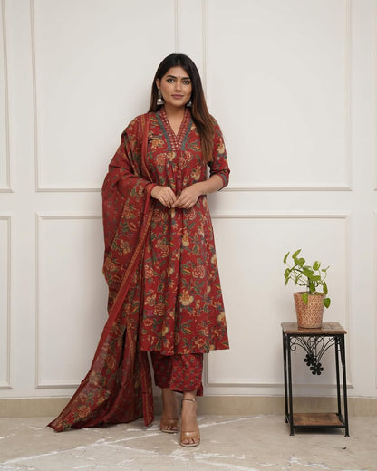 Jaipur Kurta Look beautiful in our new mul@cotton duppata pant set with embroidery detailing on neck and sleves