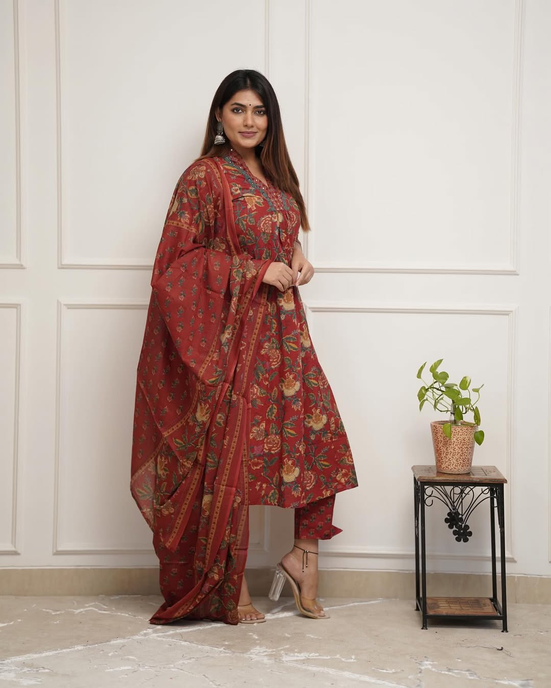 Jaipur Kurta Look beautiful in our new mul@cotton duppata pant set with embroidery detailing on neck and sleves