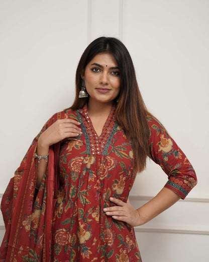 Jaipur Kurta Look beautiful in our new mul@cotton duppata pant set with embroidery detailing on neck and sleves