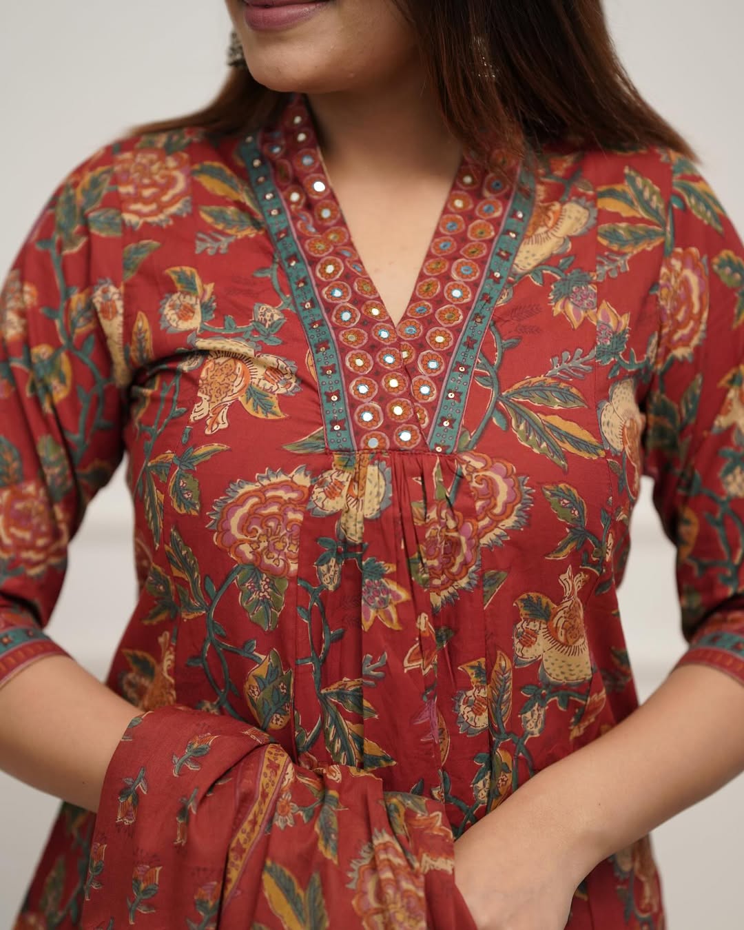 Jaipur Kurta Look beautiful in our new mul@cotton duppata pant set with embroidery detailing on neck and sleves