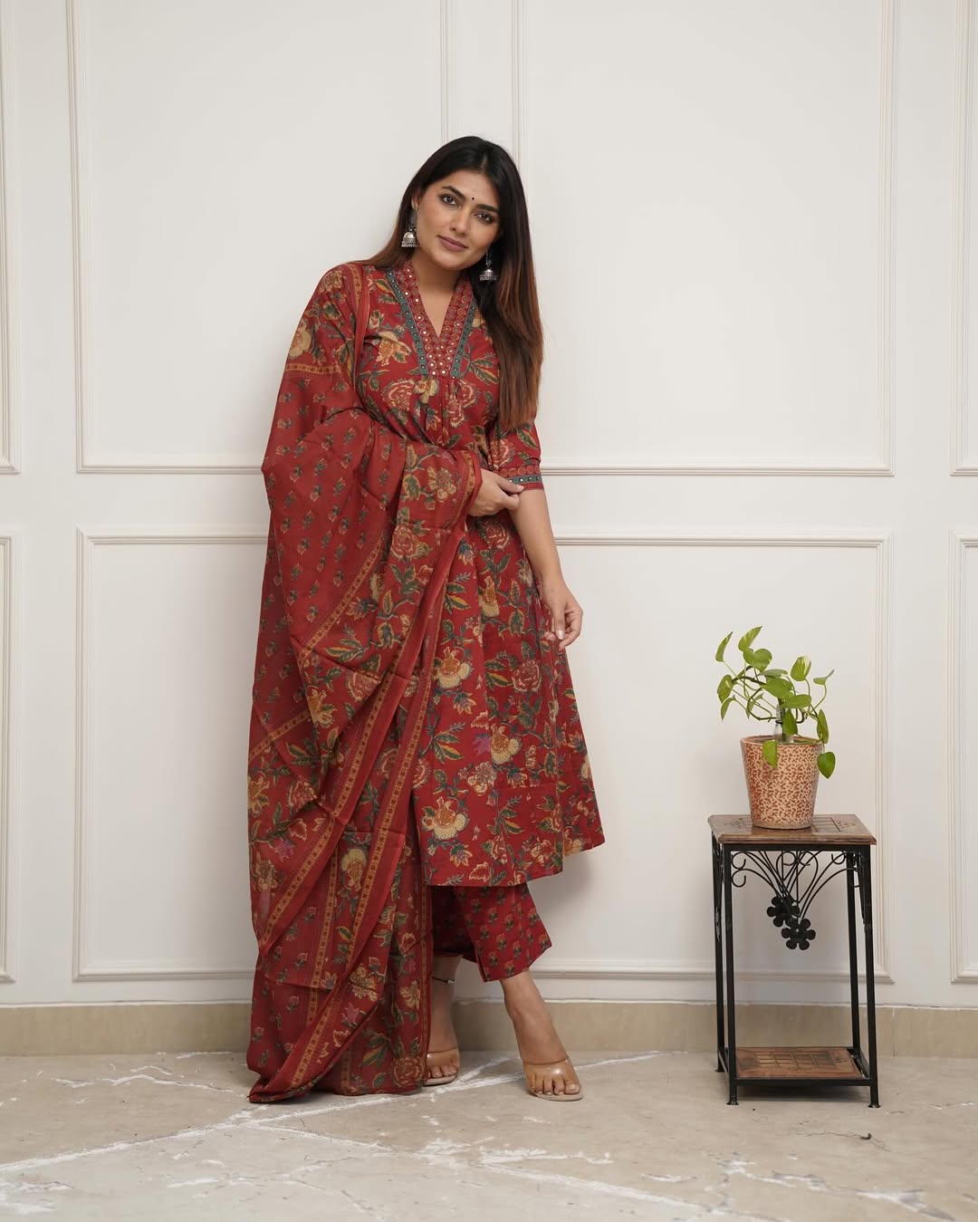 Jaipur Kurta Look beautiful in our new mul@cotton duppata pant set with embroidery detailing on neck and sleves