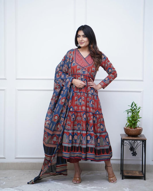 Jaipur Kurta Red Cotton Anarkali duppata set