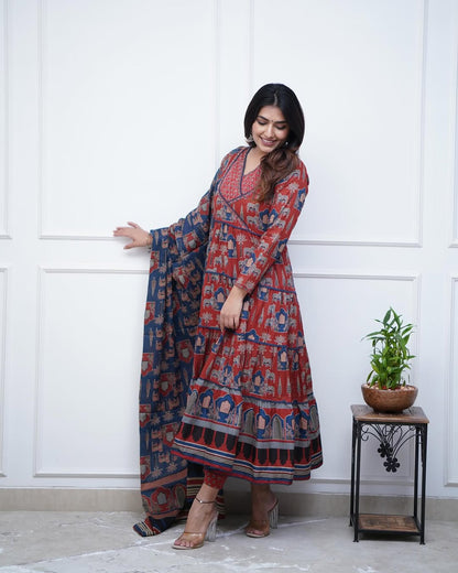 Jaipur Kurta Red Cotton Anarkali dupatta set
