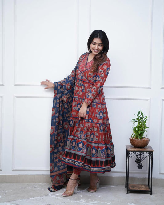 Jaipur Kurta Red Cotton Anarkali dupatta set