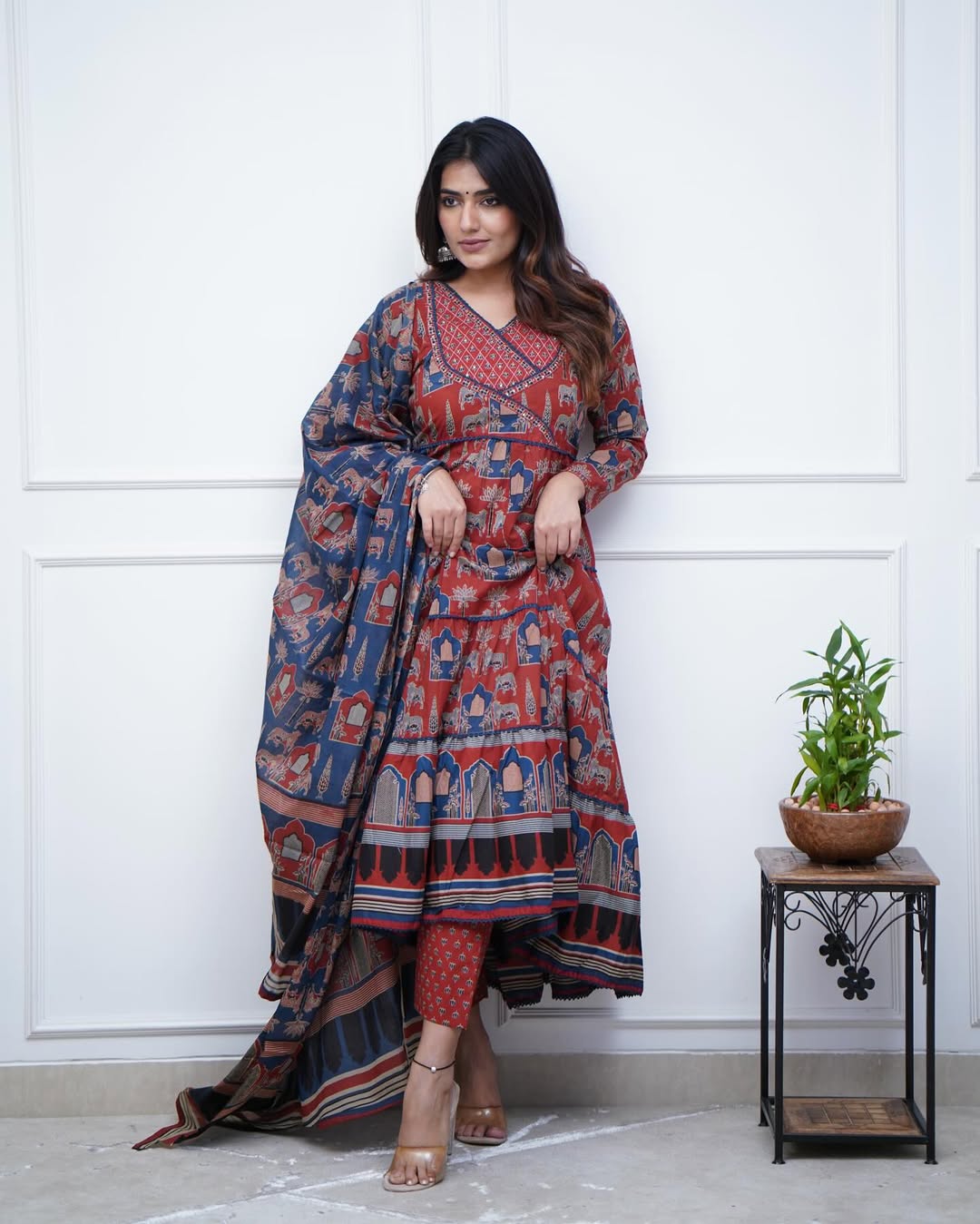 Jaipur Kurta Red Cotton Anarkali duppata set